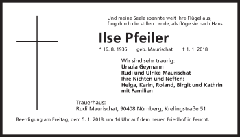 Traueranzeige von Ilse Pfeiler von Der Bote