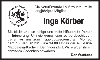 Traueranzeige von Inge Körber von Pegnitz-Zeitung