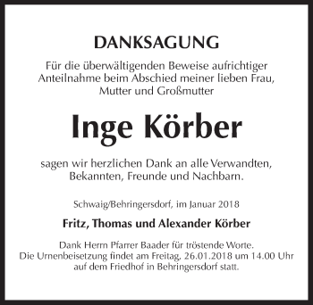 Traueranzeige von Inge Körber von Pegnitz-Zeitung