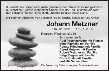 Traueranzeige von Johann Metzner von Der Bote