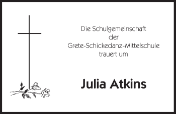 Traueranzeige von Julia Atkins von Hersbrucker Zeitung