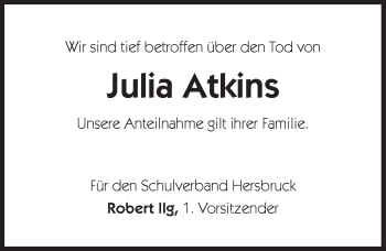 Traueranzeige von Julia Atkins von Hersbrucker Zeitung