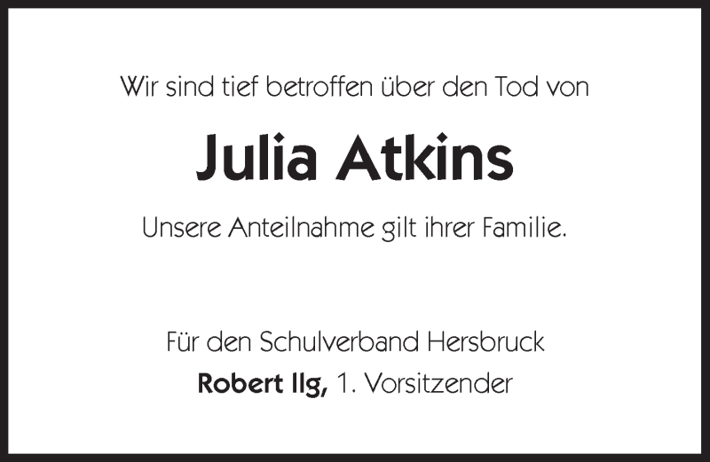  Traueranzeige für Julia Atkins vom 24.01.2018 aus Hersbrucker Zeitung