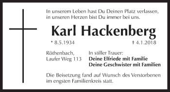 Traueranzeige von Karl Hackenberg von Pegnitz-Zeitung