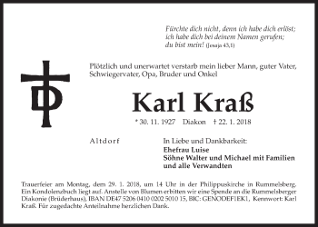 Traueranzeige von Karl Kraß von Der Bote