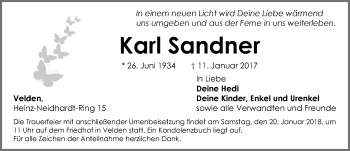 Traueranzeige von Karl Sandner von Hersbrucker Zeitung