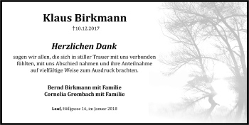 Traueranzeige von Klaus Birkmann von Pegnitz-Zeitung