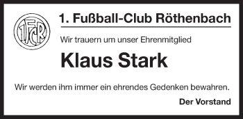 Traueranzeige von Klaus Stark von Pegnitz-Zeitung