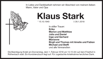 Traueranzeige von Klaus Stark von Pegnitz-Zeitung