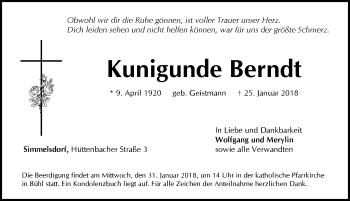 Traueranzeige von Kunigunde Berndt von Pegnitz-Zeitung