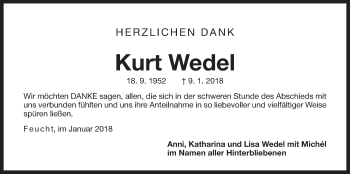Traueranzeige von Kurt Wedel von Der Bote