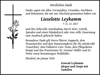 Traueranzeige von Lieselotte Leykamm von Hersbrucker Zeitung