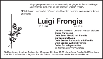 Traueranzeige von Luigi Frongia von Pegnitz-Zeitung