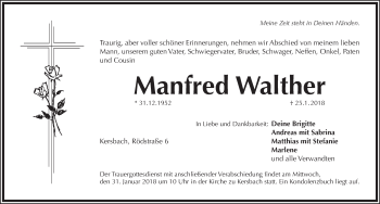 Traueranzeige von Manfred Walther von Pegnitz-Zeitung