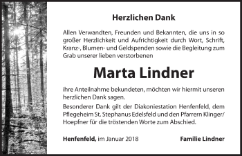 Traueranzeige von Marta Lindner von Hersbrucker Zeitung