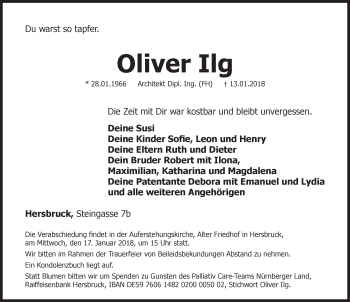 Traueranzeige von Oliver Ilg von Hersbrucker Zeitung