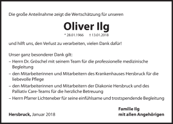 Traueranzeige von Oliver Ilg von Hersbrucker Zeitung