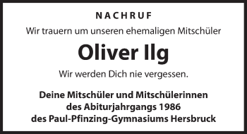 Traueranzeige von Oliver Ilg von Hersbrucker Zeitung