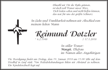 Traueranzeige von Reimund Dotzler von Pegnitz-Zeitung
