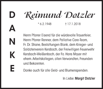 Traueranzeige von Reimund Dotzler von Pegnitz-Zeitung