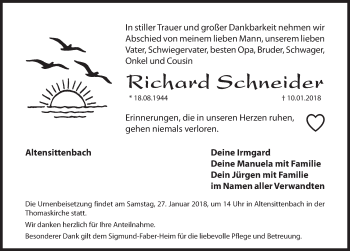 Traueranzeige von Richard Schneider von Hersbrucker Zeitung