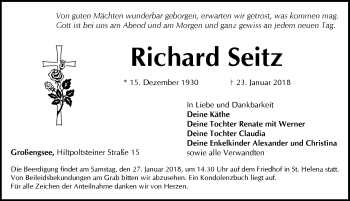 Traueranzeige von Richard Seitz von Pegnitz-Zeitung