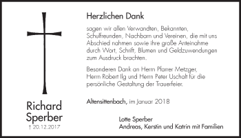 Traueranzeige von Richard Sperber von Hersbrucker Zeitung