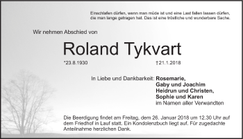 Traueranzeige von Roland Tykvart von Pegnitz-Zeitung