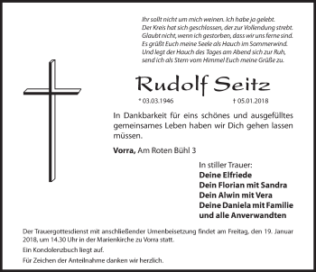 Traueranzeige von Rudolf Seitz von Hersbrucker Zeitung