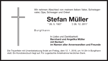 Traueranzeige von Stefan Müller von Der Bote