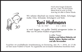 Traueranzeige von Toni Hofmann von Der Bote