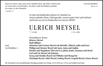 Traueranzeige von Ulrich Meysel von Pegnitz-Zeitung