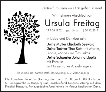 Traueranzeige von Ursula Freitag von Hersbrucker Zeitung