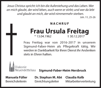 Traueranzeige von Ursula Freitag von Hersbrucker Zeitung