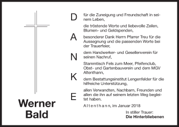 Traueranzeige von Werner Bald von Der Bote