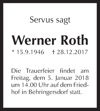 Traueranzeige von Werner Roth von Pegnitz-Zeitung