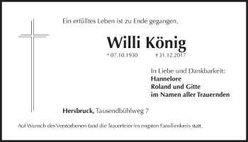 Traueranzeige von Willi König von Hersbrucker Zeitung