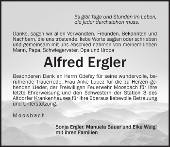 Traueranzeige von Alfred Ergler von Der Bote