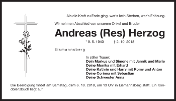 Traueranzeige von Andreas Herzog von Der Bote