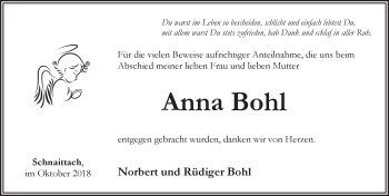 Traueranzeige von Anna Bohl von Pegnitz-Zeitung