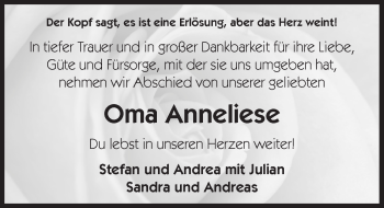 Traueranzeige von Anneliese  von Hersbrucker Zeitung