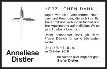 Traueranzeige von Anneliese Distler von Der Bote