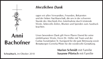 Traueranzeige von Anni Bachofner von Pegnitz-Zeitung