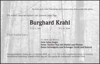 Traueranzeige von Burghard Krahl von Pegnitz-Zeitung