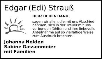 Traueranzeige von Edgar Strauß von Der Bote