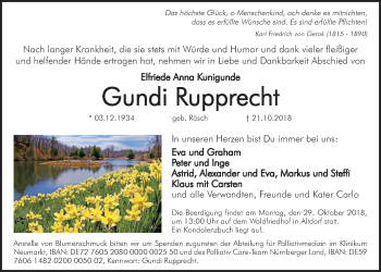 Traueranzeige von Elfriede Anna Kunigunde Rupprecht von Der Bote