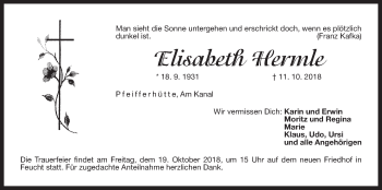 Traueranzeige von Elisabeth Hermle von Der Bote