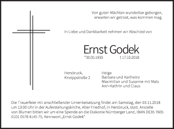 Traueranzeige von Ernst Godek von Hersbrucker Zeitung