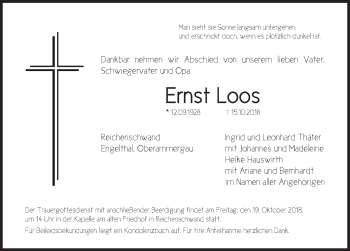 Traueranzeige von Ernst Loos von Hersbrucker Zeitung