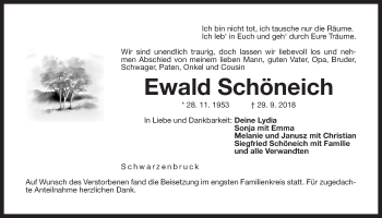 Traueranzeige von Ewald Schöneich von Der Bote